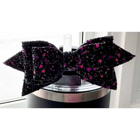 Straw Topper Black Bow Glitter w/ Multiple Colors - Picture 1 of 3